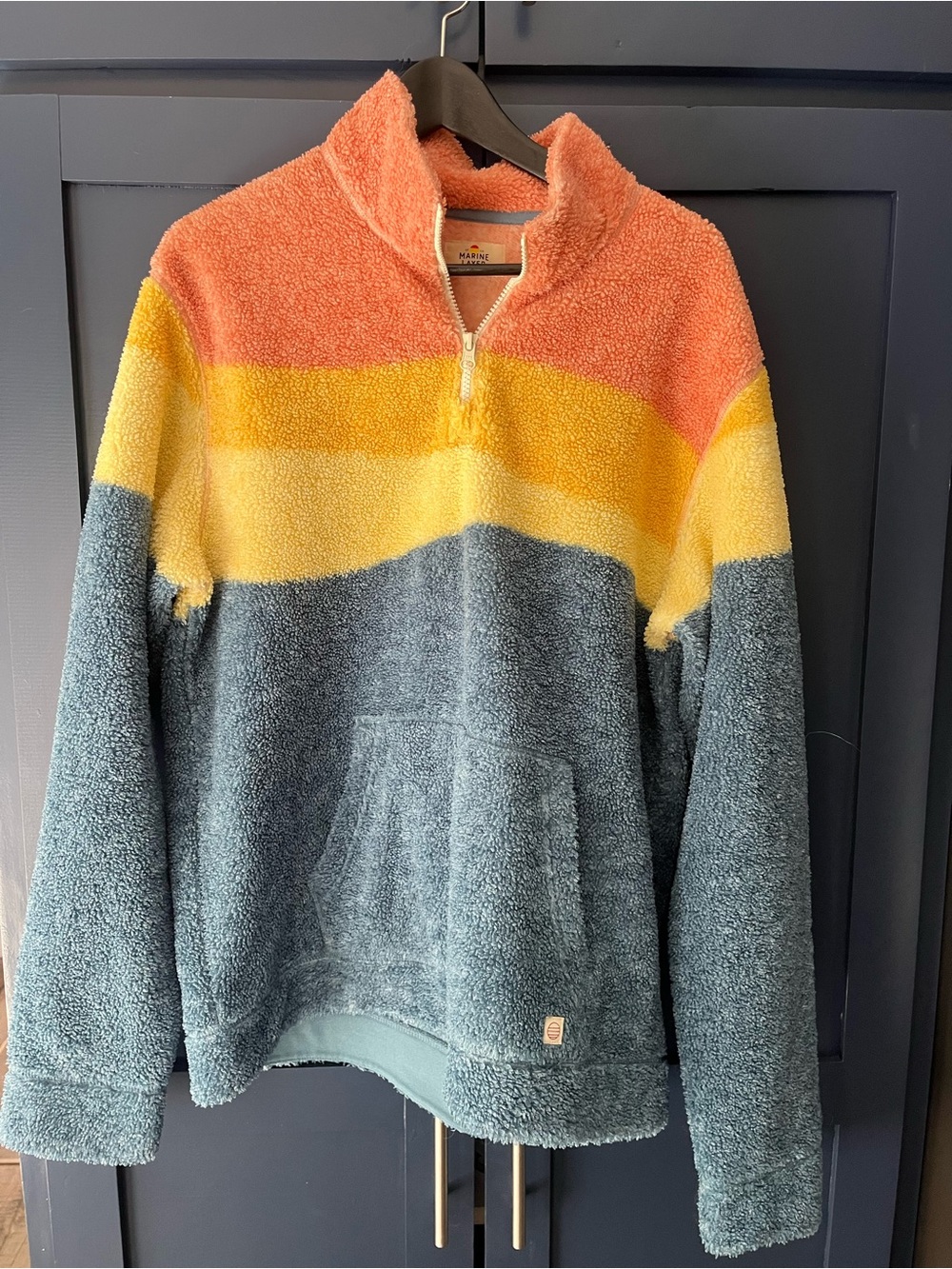 Marine Layer Coral Sherpa Quarter-Zip Pullover with Teal Trim